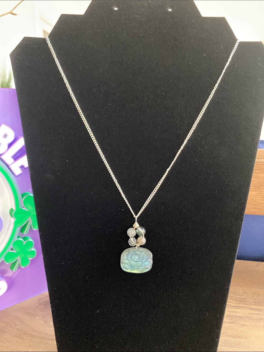 Labradorite Floral Silvertone Necklace